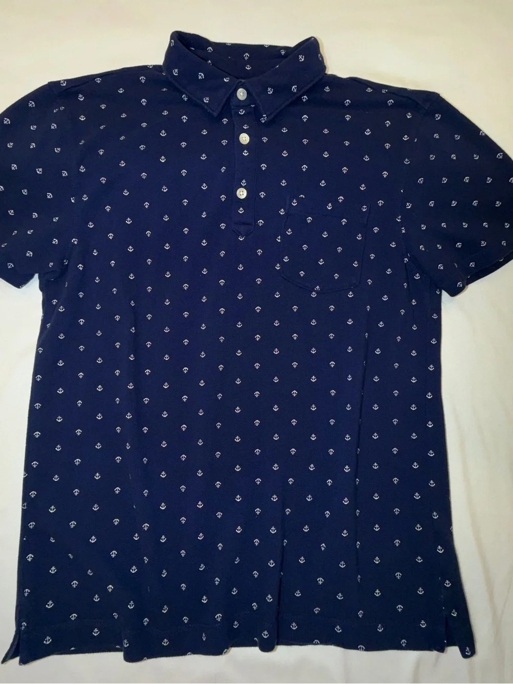 Banana Republic Navy Polo with White Anchor Print